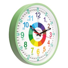 Kiddus Children's Wall Clock Size XL 30 cm Diameter Analogue Time Teacher with Time Learning Exercises Silent Clock Many Languages Model: Mint, Italiano