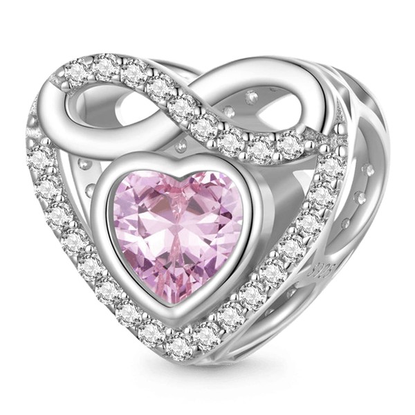 GNOCE Women's Sterling Silver Forever Love Heart Bracelet Charm with