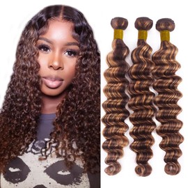 Ombre Light Brown Human Hair With Highlights P1B/30 Loose Deep Wave Bundles 16 18 20 Inch Highlight Bundles Unprocessed Brazilian Remy Hair Extensions