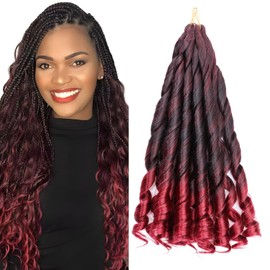 S-noilite French Curl Braiding Hair 24 inch 3 Pack Loose Wavy Spiral Curly Crochet Hair Deep Wave Synthetic Extensions for Braiding Pre Stretched Bouncy Braiding Hair, Black mix Burgundy