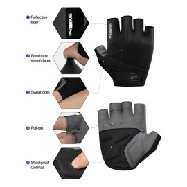 INBIKE Cycling Gloves for Men Women, Shock-Absorbing Memory Gel Padded Road Bike Gloves, Bicycle Breathable Half Finger Touchscreen Reflective Biking Gloves Black X-Large