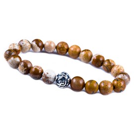 Unique Gems Chakra Buddha Jasper Beads Bracelet 925 Sterling Silver Mantra Silver Pearl 8 mm Protective Bracelet, Sterling Silver, Jasper