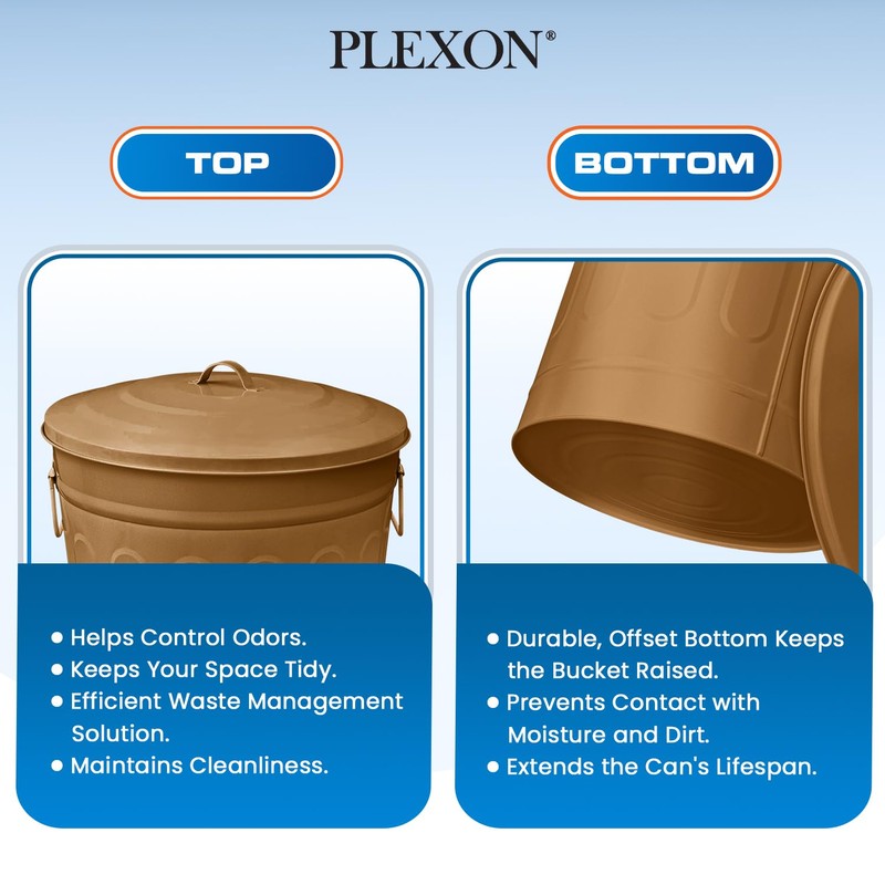 Plexon Round Trash Can 13 Gallon, Vintage Metal Outdoor Trash