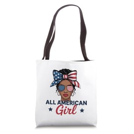 Black African American USA Girl Flag Bow Patriotic 4th July Tote Bag