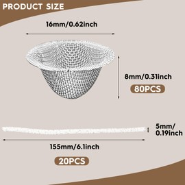 Pack of 80 Conical Mesh Bowl Sieves, 16 mm Stainless Steel Bowl Mesh Clean, Pipe Sieve Conical, Stainless Steel Pipe Sieve Filter, Shell Mesh Gauze, Metal Cleaning Strainer, and 20 Pieces Cleaning Rod
