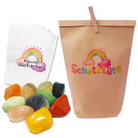 10x Magische Glückssteine in einer bezaubernden Schatztüte! 10x Glückstein-Tütchen, liebevoll bedruckt, tolles Gastgeschenk und Mitgebsel für Kindergeburtstag, Schatzsuche, Schnitzeljagd oder Hochzeit