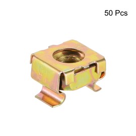 sourcing map M6 Cage Nuts for Server Rack Cabinet, Carbon Steel Yellow Zinc Plated, Pack of 50