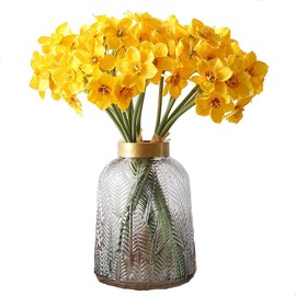 UUPP Artificial Daffodils Flowers Fake Spring Flower Silk Flower Arrangement for Home Wedding Table Decor 15.8 Inches, Yellow