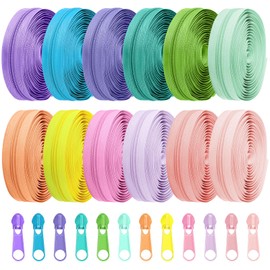 Syhood 36 Yards 12 Pieces #5 Sewing Zippers Assorted Nylon Lightweight with 120 Plastic Zipper Sliders for Women Men Sewing Supplies(Dopamine Color)