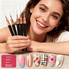 Kit de cinta adhesiva para uñas Artdone con pinceles de nail art, herramientas de punteado y pinceles delineadores para diseño de uñas con gel, pequeñ