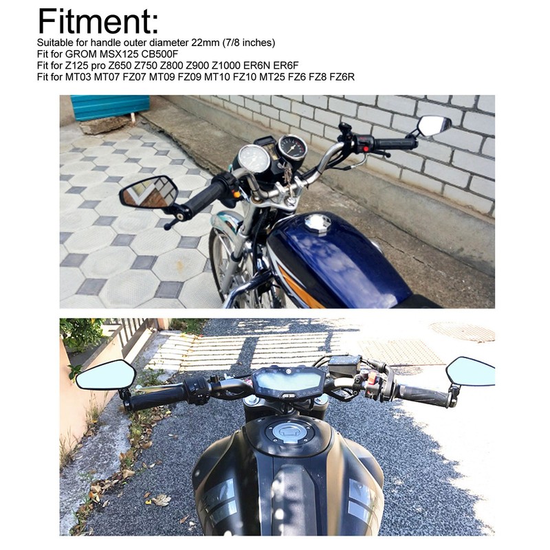 Motorcycle Rear View Mirror 22mm Handlebar Mirror 360 Degree Rotation