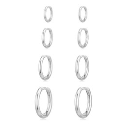 JUANKIKI 4 Pairs Sterling Silver Hoops Earrings for Women Small Silver Hoop Earrings Hypoallergenic Cartilage Sleepers Huggie Tiny Hoop Earrings Set 6/8/10/12mm