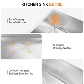 Bonnlo Undermount Commercial Kitchen Sink,32"×19"×10" Stainless Steel Utility Farmhouse Sink, Deep Workstation Sink, Single Bowl Sink for RV, Kitchen, Restaurant, Travel Trailer, Garage