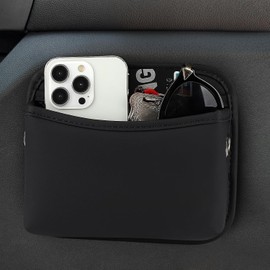 Accmor Organizador de bolsillo lateral para asiento de coche, bolsa de piel sintética para asiento de coche, puerta, ventana, consola, billetera de registro, tarjetas, basura, teléfono y anteojos de