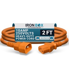 IronBox Electric C14 to C13 Power Cord - 10A/250V, 18/3 AWG SJT - UL Listed IEC Cable & Jumper Cords - Heavy Duty Power Extension Cord for Desktop Computer, Monitor, Projector,PDU & More (2ft, Orange)