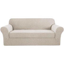 H.VERSAILTEX Sofa Cover 2 Piece Stretch Couch Covers for 3 Cushion Couch Sofa Slipcover Protector with Individual Seat Cushion Covers Suit for T Cushion/Box Cushion (Sofa 72"-88", Island Fossi)