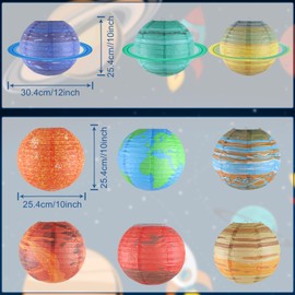 Planet Paper Lanterns, 25cm Space Party Decorations, Lantern with 9 Planets of Solar System, Hanging Solar System Lanterns for Kids, Astronaut Party Supplies, Galaxy Birthday Decoration