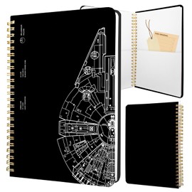 Stanoha Cute Spiral Notebook journal A5 Aesthetic Pretty Floral Design for Women Girls Kawaii with Pocket, 8.5 x 5.7 inch, Black Gear