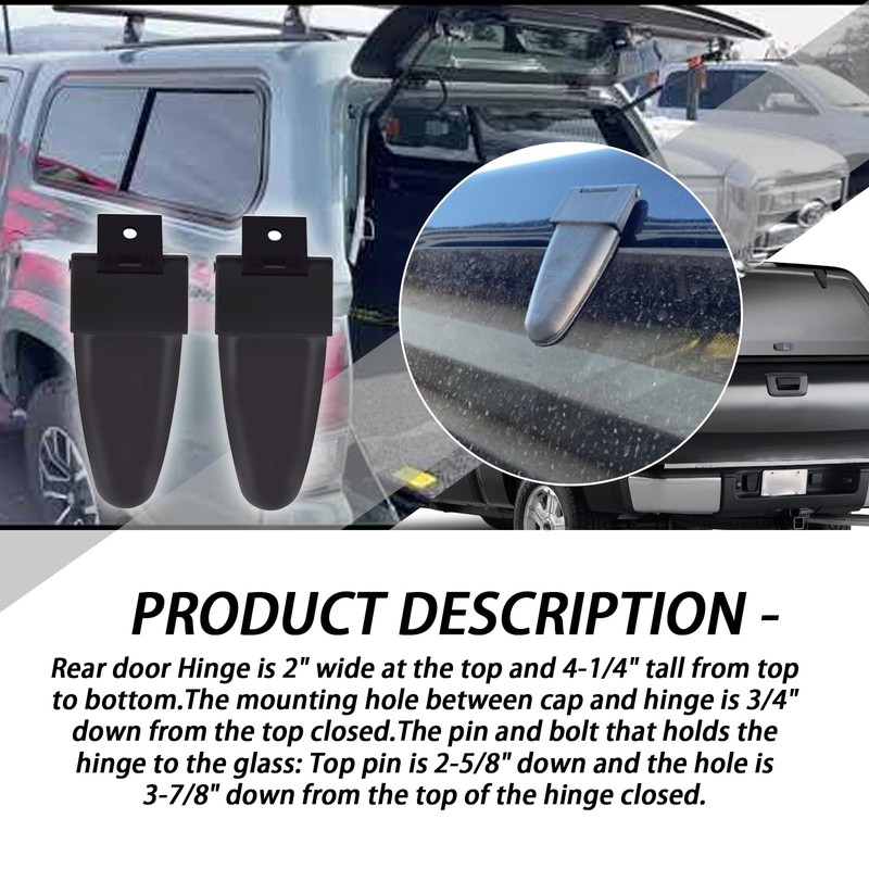 103528 Truck Cap Glass Rear Door Hinges with Hardware,2Pcs