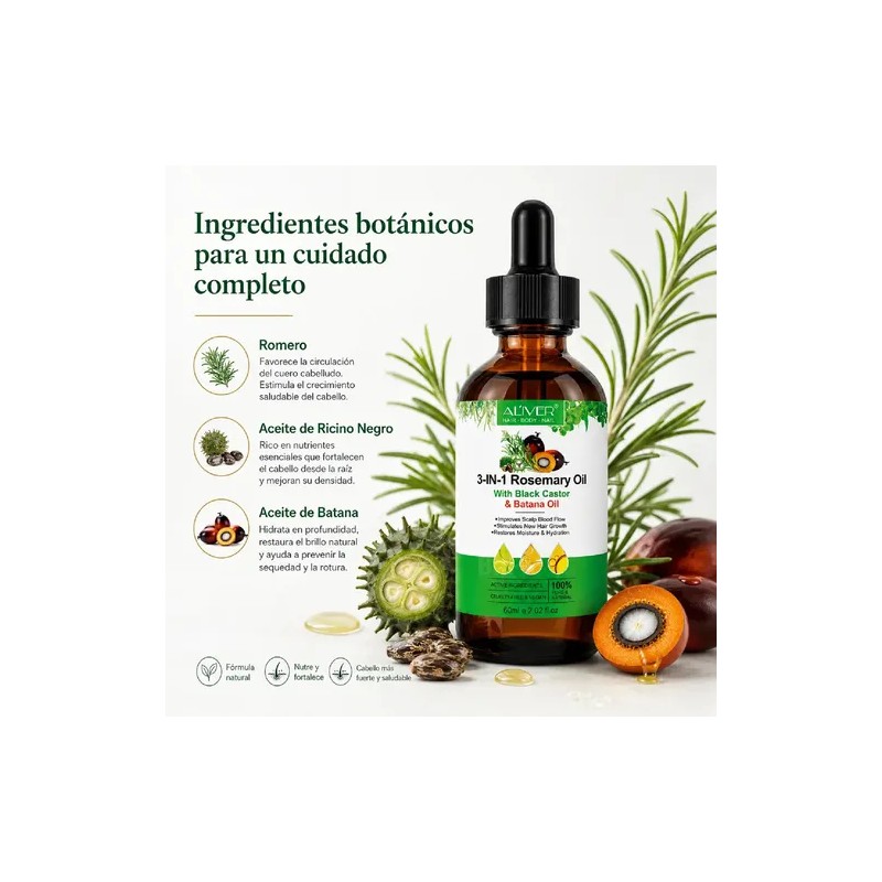 Aceite 3 En 1 Romero Ricino Negro Batana Anticaída Capilar