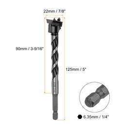 HARFINGTON Forstner Drill Bit 22mm (7/8") Dia 125mm (5") Extra Long Tungsten Carbide Forstner Bit Opener for Hinge Wood Hole Drilling Woodworking