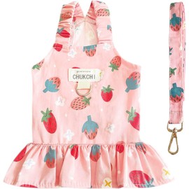 Starwberry Dog Dress Harness and Leash Set Cute Princess Dress Dog Fruit Print Puppy Dresses Girl Dog Clothes for Small Dogs Cats Chihuahua Yorkie (Pink Strawberry, L (Chest 15", Fits 7-9 lbs))