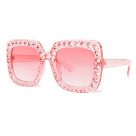 ailov Sparkly Rhinestone Retro Sunglasses for Men Women Elton Accessories Big Square Disco Glasses (Rose Pink)