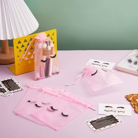 100 bolsas de maquillaje con estampado de pestañas, bolsas de maquillaje vacías de belleza, bolsas de regalo para mujer, bolsa de cosméticos con cordón, bolsa de organza para niñas, suministros de joyería de maquillaje, 4 x 6 pulgadas, Multicolor