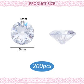 SUPERFINDINGS 200PCS Clear Cubic Zirconia 5mm Crystal Diamante Gems Stone Pointed Back Rhinestones Round Faceted Birthstone Brilliant Round for Nail Art Craft Jewelry Making