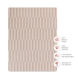 Babyletto 100% Organic Cotton All-Stages® Midi Crib Sheet, GOTS-Certified, Fitted 360°, Ultra-Soft and Breathable Muslin - Cocoa Offset Stripe