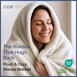 Sherpa Fleece Blanket Queen Size - Reversible Sherpa Fleece Queen Blanket - Super Soft Double Sided for Bed, Sofa, Couch - Thick, Warm, Fuzzy & Plush - Luxurious Bedding for Winter - Cream, 90" x 90"