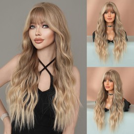 7JHH WIGS Long Curly Ash Blonde Wigs with White Platinum Tail Dye Wigs Natural Heat Resistant Fibre Wet Wave Blonde Ombre Platinum Women Wigs for Holiday Festival Chrismas Daily Party Daily Used