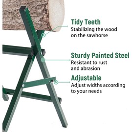 Metal Portable Sawhorses - Adjustable Height Folding Design with Sawteeth Grip for Stable Wood Cutting & Log Holding in Woodworking, Workshop, Garage, Jobsite Use, 2.5X3.4X2.7FT