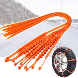 Reusable Anti Snow Chains 10 PCS, Japard Portable Tire Rocking for Pickup Trucks & SUV - Emergency Non-Slip Mud Cable Tie for Winter, Orange