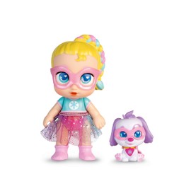 Super Cute Glitzy Cool Mini Doll with Puppy - Regi and Snowball, 12 cm Moving Doll with Puppy, Superhero Costumes and Accessories, Suitable for Ages 4 and Up