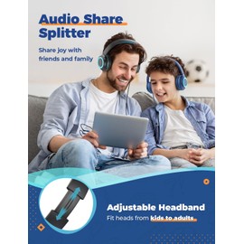 iClever [2 Pack Kids Headphones for Girls Boys 94dB Safe Volume Limited - Wired Headphones Kids with Sharing Splitter, Tangle-Free Foldable Stereo Headphones for School/Tablet/Travel, Blue&Black