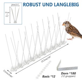 QianRuiDa Balcony Spikes Against Pigeons, Discreet and Ready to Use Bird Protection Spikes, Animal Friendly Bird Protection Spikes, Anti Climbing Poles for Sparrows, Swallows, Crows