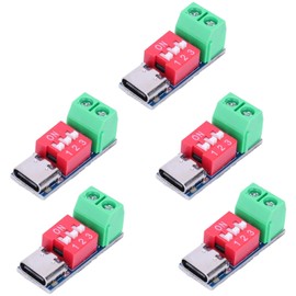 Pack of 5 USB C PD Trigger Board Module, PD/QC Decoy Board, Adjustable Voltage 5/9/12/15/20 V, 100 W, DIP Setting, Power Delivery Boost Module, High Speed Charging, PD Quick Charge Test Board
