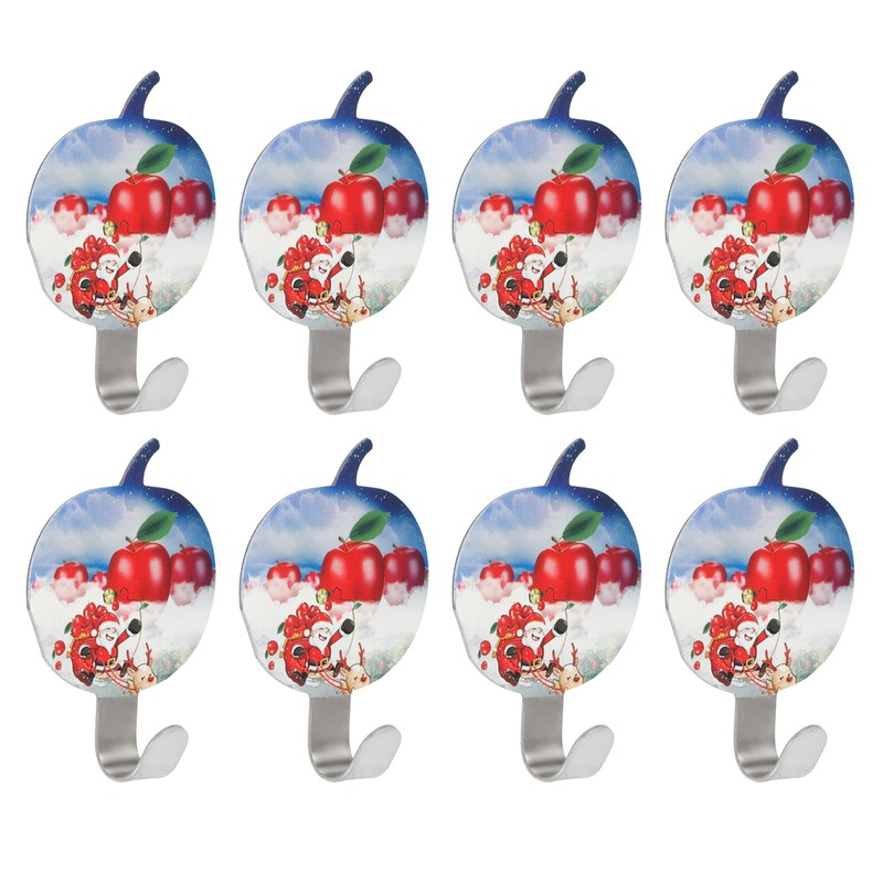8Pcs Apple Shape PunchFree Hook WallMounted Sticking Hook Kitchen Bathroom