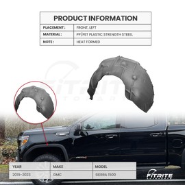 FITRITE AUTO PARTS New Front Left Side Fender Liner For 2019-2023 GMC Sierra 1500/22 1500 Limited, PP/Pet Plastic & High Strength Steel, Heat Formed GM1248293