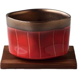 Ale-net Matcha Bowl, W3.5 x D 3.5 x H 2.4 inches (9 x 9 x 6 cm), Ippuku Bowl, Gold Colored Tokusa, Red, Pottery, Manko Ware, Made in Japan