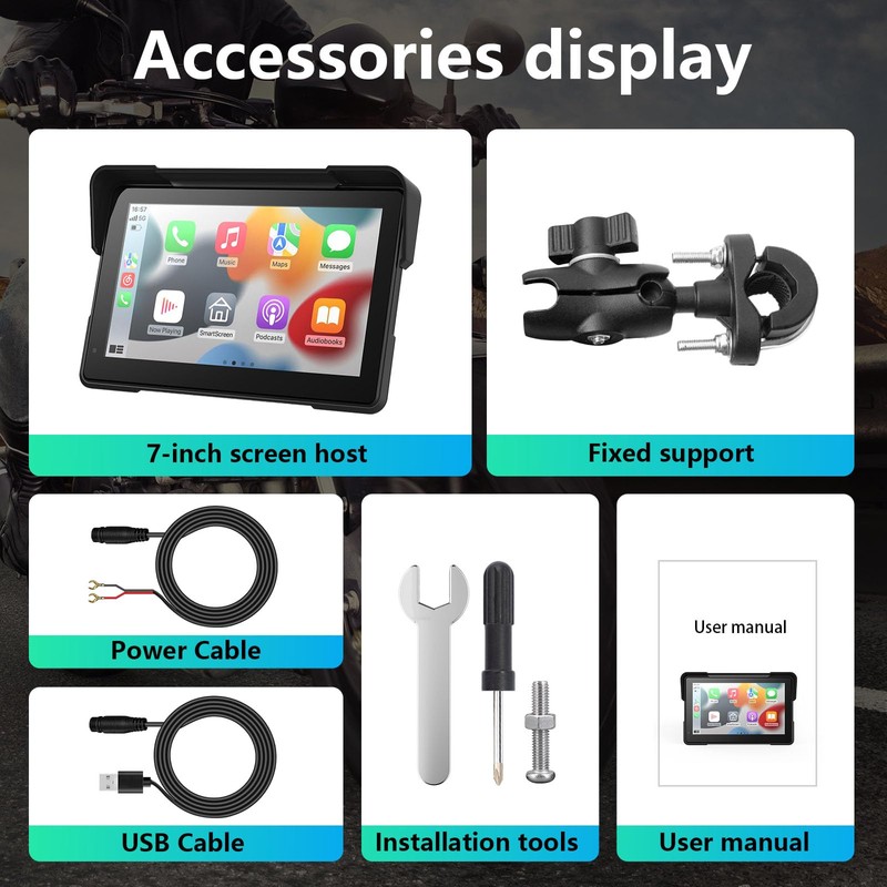 Wireless Motorcycle Apple Carplay,7 Inch Portable Motor GPS Navigation with