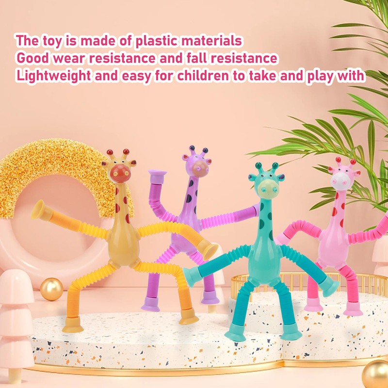 4Pcs Giraffe Tube Toy Telescopic Suction Cup Tube Giraffe Toy
