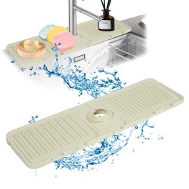 Kitlers Faucet Mat for Kitchen Sink, Silicone Splash Guard and Sink Protectors, Faucet Draining Mat Fast Drying, Handle Drip Catcher Tray for Kitchen Bathroom Sink (Beige)