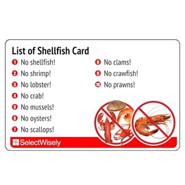 SelectWisely List of Shellfish Allergy Translation Card (2 Pack) - Translated in French or any of 52 languages