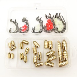 Brass Fishing Weights Kit - 10g 7g 5g 3.5g 1.8g Brass Hollow Sinkers Fishing Copper Weights with Hooks & Luminous Beads, Freshwater Saltwater Fishing Tackle [110PCS]