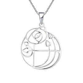 YL Charles Rennie MacKintosh Rose Glasgow Rose Necklace 925 Sterling Silver Pendant for Women, Sterling Silver, Mackintosh,Rennie