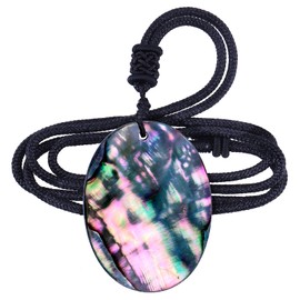 TUMBEELLUWA Adjustable Oval Abalone Necklace for Women and Men Sea Shell Pendant with 18.11”-25.2” Cord