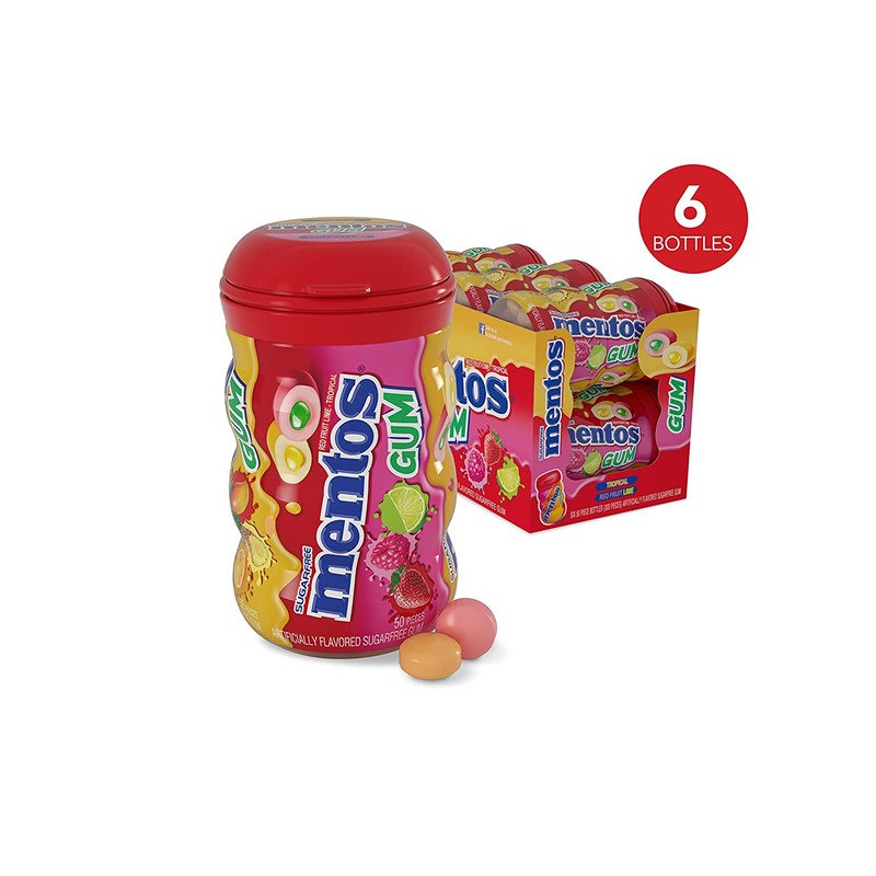 Mentos Sugar-Free Chewing Gum, Red Fruit Lime, 50 Piece Bottle