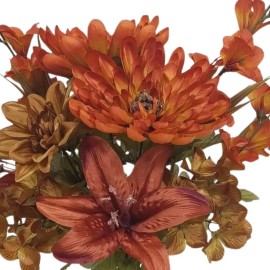 Unbranded 21" Rust Colored Artificial Mixed Floral Dahlia, Mum & Lily Bush